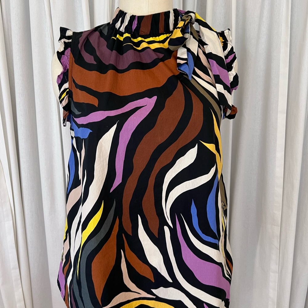 Vintage y2k Multicolor Abstract Ruffle Sleeve Top